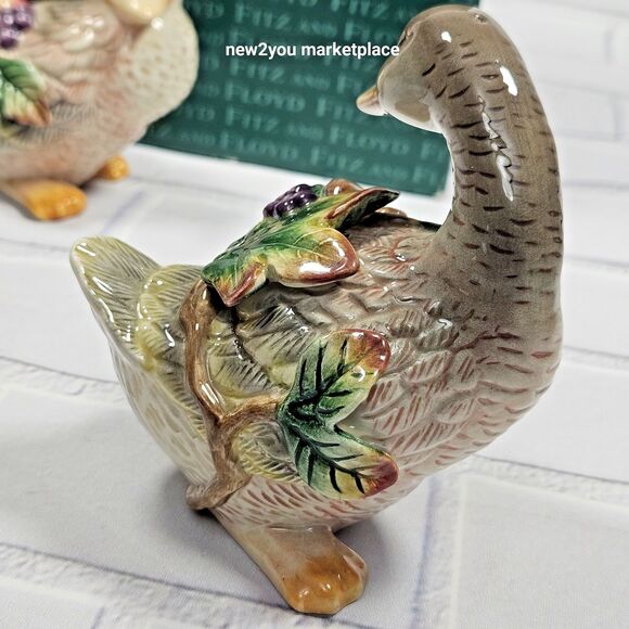 Vintage Fitz & Floyd Salt & Pepper Shakers Autumn Splendor Ceramic Goose Duck - Picture 6 of 12